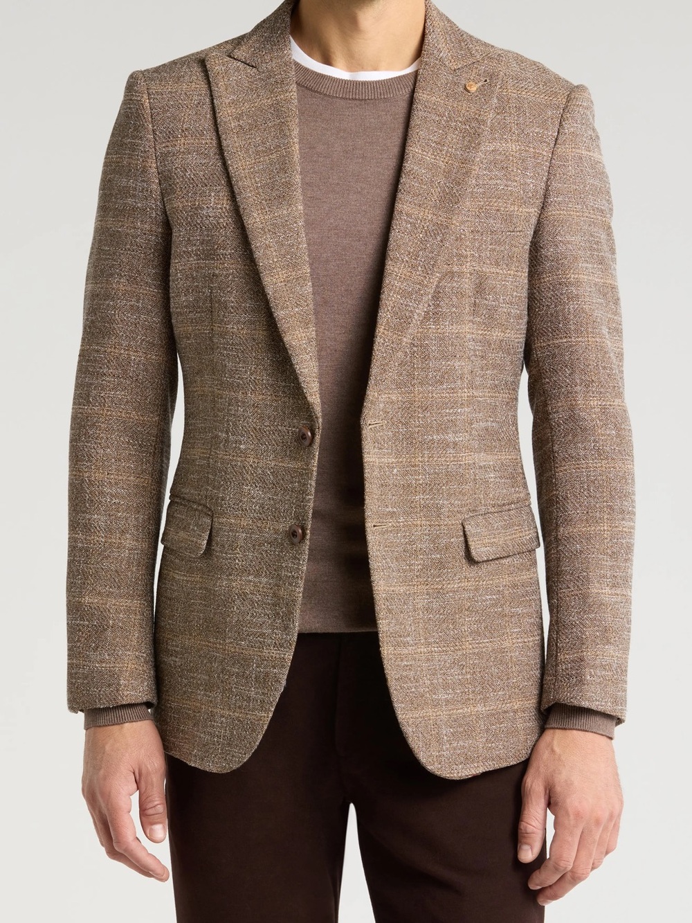 Worn Once - Men’s Tahari Slim Fit Textured Plaid Blazer - BEIGE - Size Large